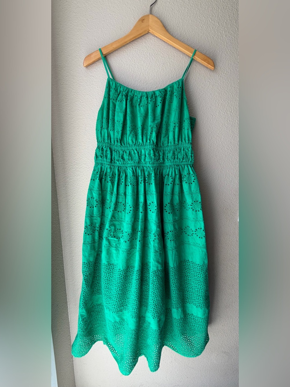 Emerald Green Eyelet Sundress - Classic Summer Dress 100% soft Cotton Women’s M - Picture 4 of 8